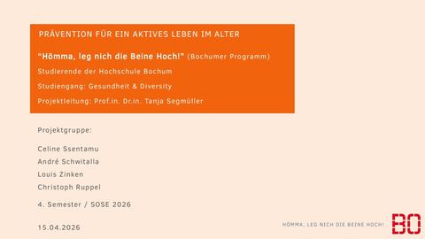 Deckblatt der Anfangspräsentation „Hömma, leg nich die Beine Hoch!